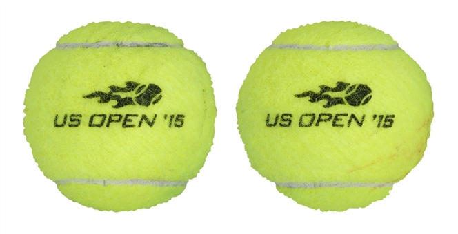 2015 US Open Novak Djokovic Match Point Winning Tennis Balls vs. Roberto Agut and Feliciano Lopez Lot of (2)- (Meigray)